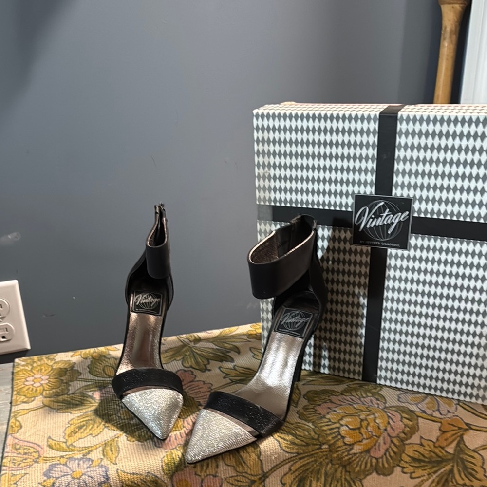 Vintage Black and Silver High Heeled Sandals